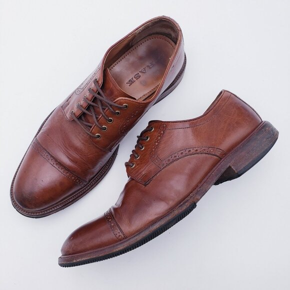 Trask Brogue Leather Oxfords Cap Toe Brown Leather  Lace Up Men's Size 10 - Picture 1 of 10